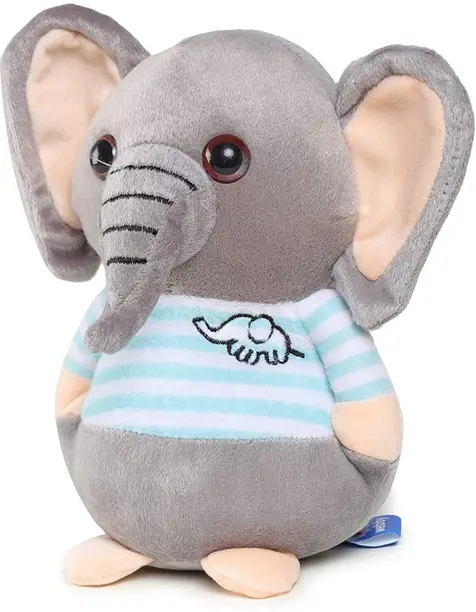 Webby Soft Animal Plush Elephant Toy - 20 cm  (Grey and Blue)